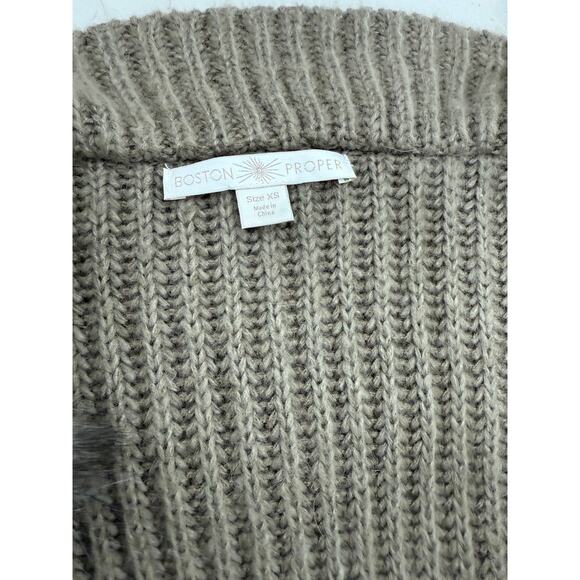 Boston Proper Neutral Mohair Faux Fur Pom Pom Knit Tie Waist Cardigan Sweater XS - Picture 3 of 9